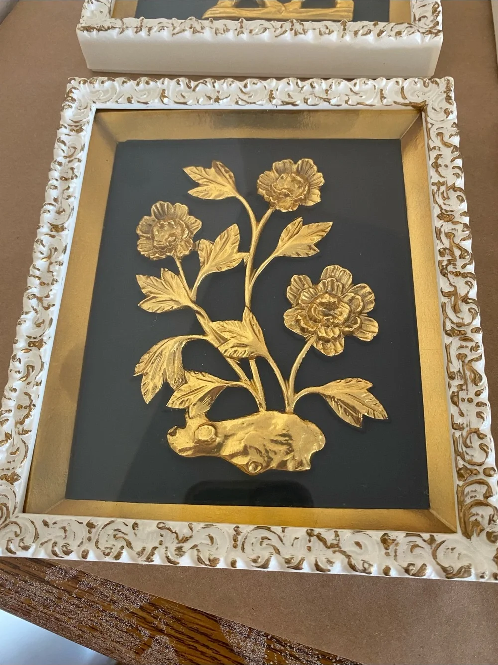 Gold Botanical Wall Art Set Four Seasons, Framed shadow boxes, MCM Vintage gold